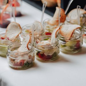 delicious festive buffet with canapés and different delicious meals salted and sweet