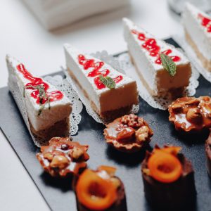 delicious festive buffet with canapés and different delicious meals salted and sweet