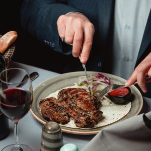 delicious steak with spicy sauce